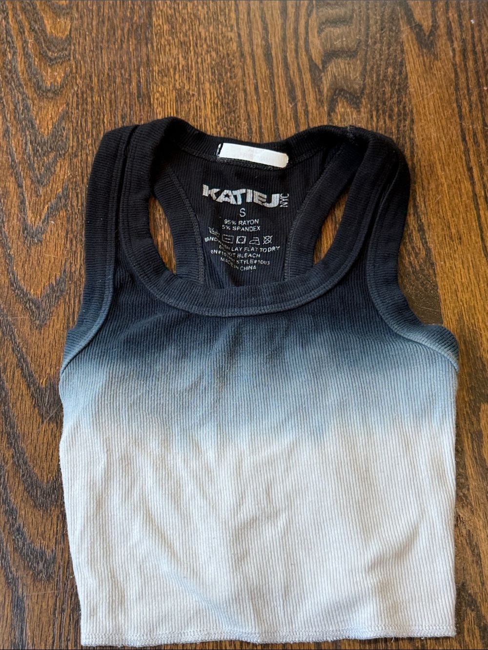 Katie J NYC Black to Light Gray Ombre Ribbed Tank Top